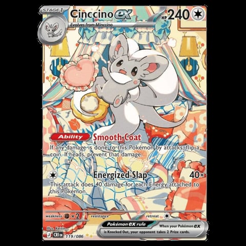 Cinccino EX Pokemon trading card with 240 HP, featuring the Smooth Coat ability and Energized Slap attack move