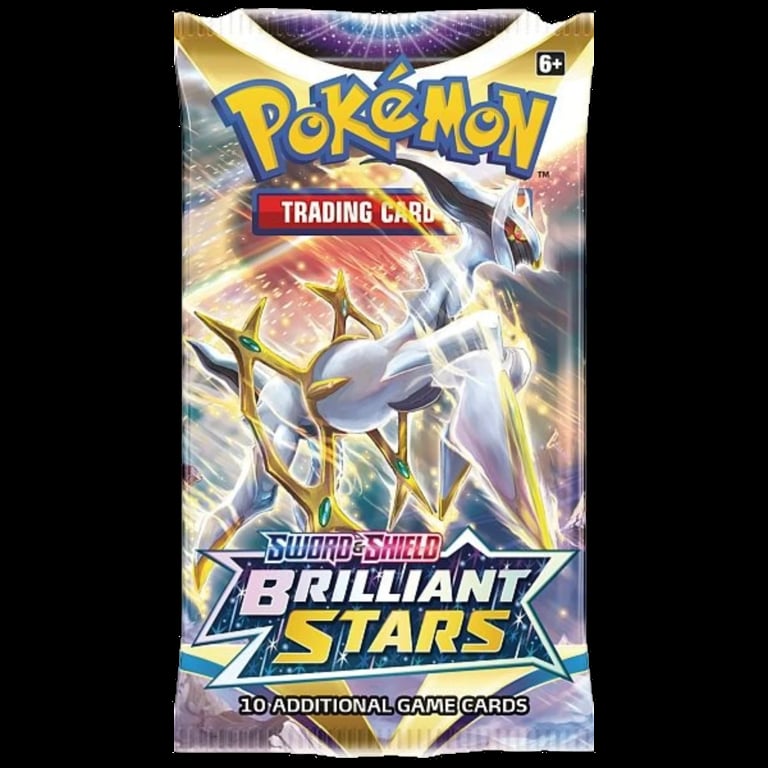 Pokemon Trading Card Game Sword and Shield Brilliant Stars booster pack featuring Arceus with 10 additional cards