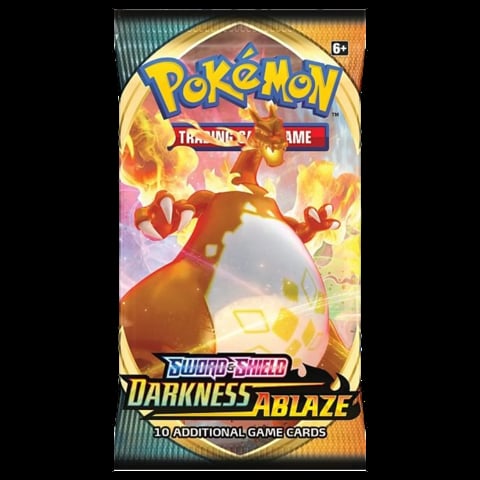 Pokemon Trading Card Game Sword and Shield Darkness Ablaze booster pack with Charizard artwork and flames