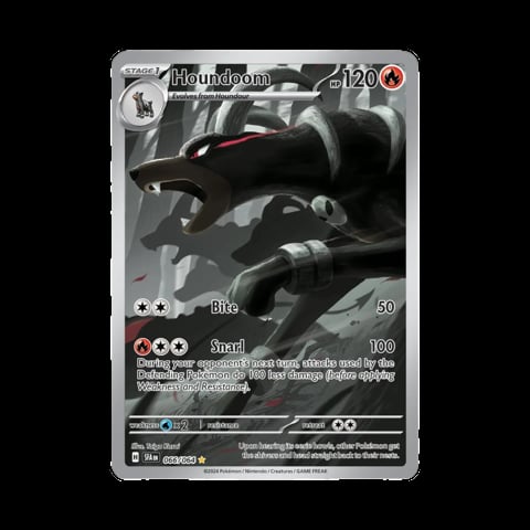 Houndoom Pokémon trading card with 120 HP, showing a dark dog-like creature with red markings