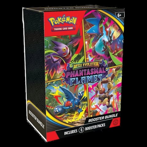 Pokemon Trading Card Game Scarlet and Violet Phantasmal Flames Booster Bundle box with colorful artwork featuring Pokemon characters