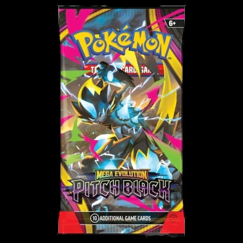 Pokemon Sword and Shield Pitch Black Mega Evolution booster pack with blue Zacian artwork and contains 10 additional game cards