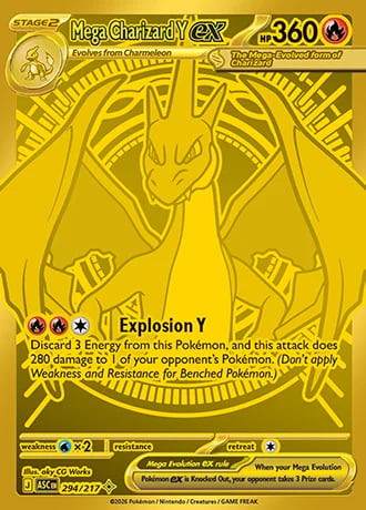 Mega Charizard Y EX Pokemon card number 360 with yellow background and Explosion Y attack details