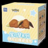 Pokemon collectible box featuring Eevee in a sleepy pose with yellow and blue packaging design and Molly Dolly branding