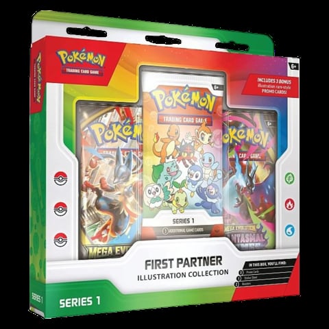 Pokemon Trading Card Game First Partner Illustration Collection Series 1 box set with booster packs and promotional cards
