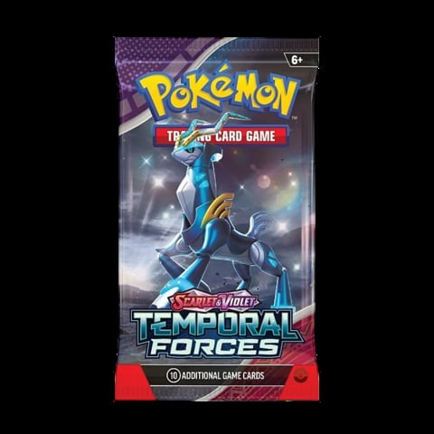 Pokemon Trading Card Game Scarlet and Violet Temporal Forces booster pack with blue dragon Pokemon artwork