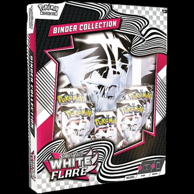 Pokemon Sword and Shield White Flare Binder Collection box featuring booster packs and trading cards