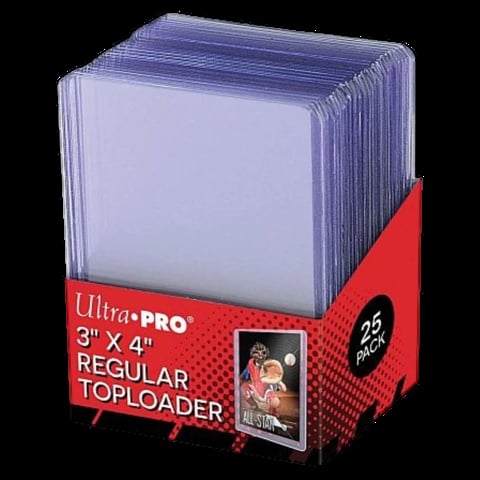 Stack of Ultra PRO 3x4 Regular Toploader card sleeves, 25-pack, for trading card protection