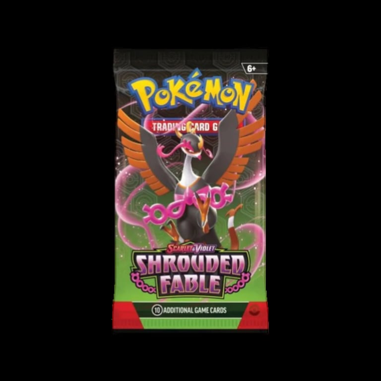 Pokémon Trading Card Game Scarlet and Violet Shrouded Fable booster pack featuring Raging Bolt artwork