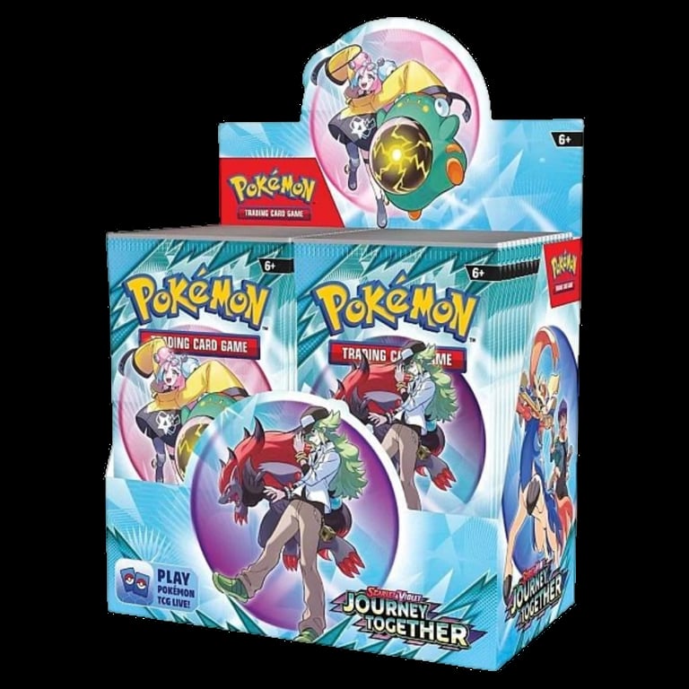Pokemon Trading Card Game Journey Together booster box with product packaging showing Palkia and other Pokemon characters